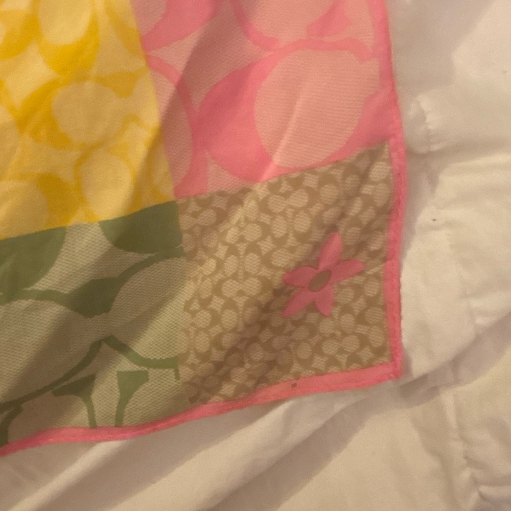 Coach Pink and Green 100% Silk neck/hair/purse Scarf, the Hamptons collection. - Picture 7 of 17